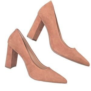 Banana Republic Suede Pumps Women's 7 Taupe Nude Block Heel Pointed Toe